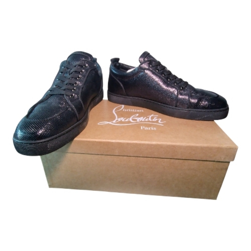 Men's Red Bottom Christian Louboutin Black Textured Sneakers Size 46.5